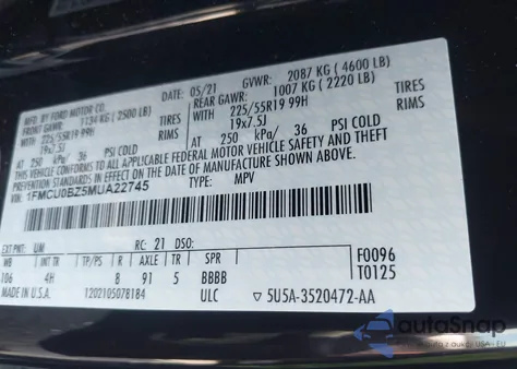 2021 Ford Escape Se Hybrid z USA, uszkodzony, nr VIN 1FMCU0BZ5MUA22745